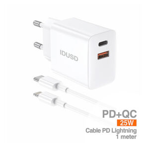 Cargador Carga Rápida PD+QC 25W + PD USB-C 1M