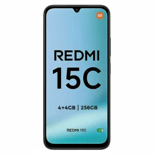 Smartphone Xiaomi Redmi 15C mostrando su diseño ergonómico y gran pantalla, destacando su batería de larga duración.