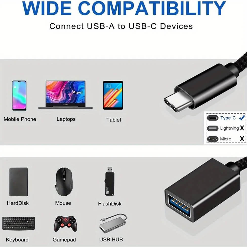 Cable OTG Tipo C a USB Negro – Adaptador de 20 cm para conexión rápida - Imagen 5