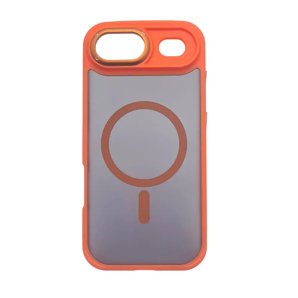 Carcasa funda de iPhone 17 Air, Pro o Pro Max dura y reforzada en color naranja coral con anillo magnético MagSafe y protector de cámara de la tienda de tecnología Mercachip.