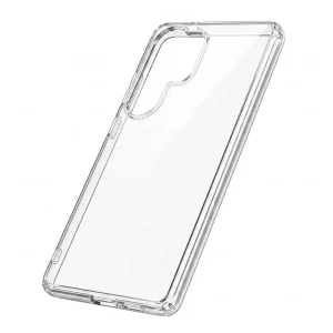 Funda protectora flexible y totalmente transparente de silicona compatible con Samsung Galaxy S26 Plus de la tienda de tecnología Mercachip, vista de frente y de perfil para mostrar su perfil ultra-delgado.