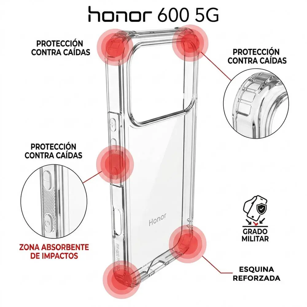 Funda Carcasa Transparente Reforzada Antigolpes Compatible con Honor 600 5G / Honor 600 Pro 5G - Imagen 5
