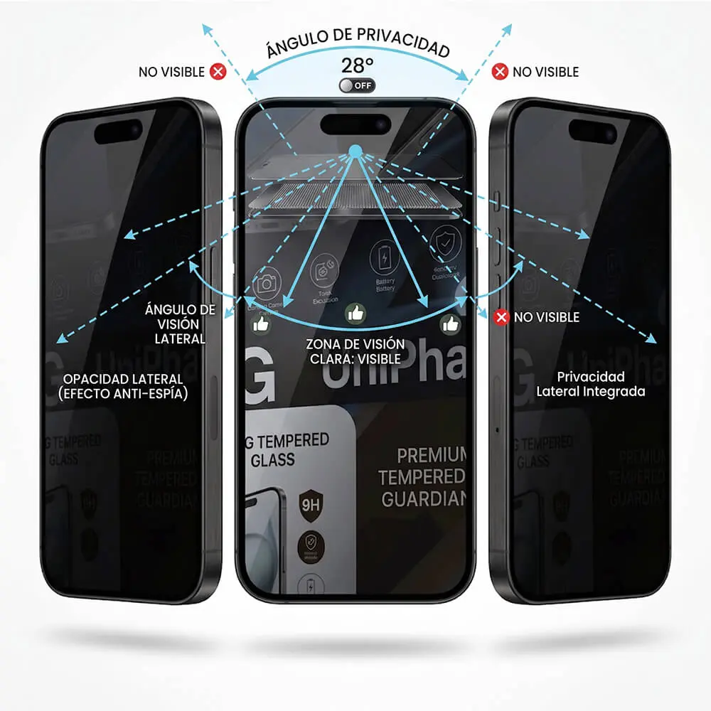 Cristal Templado de Privacidad Anti-Espía Compatible con iPhone 15 / 16 / 17 - Imagen 4